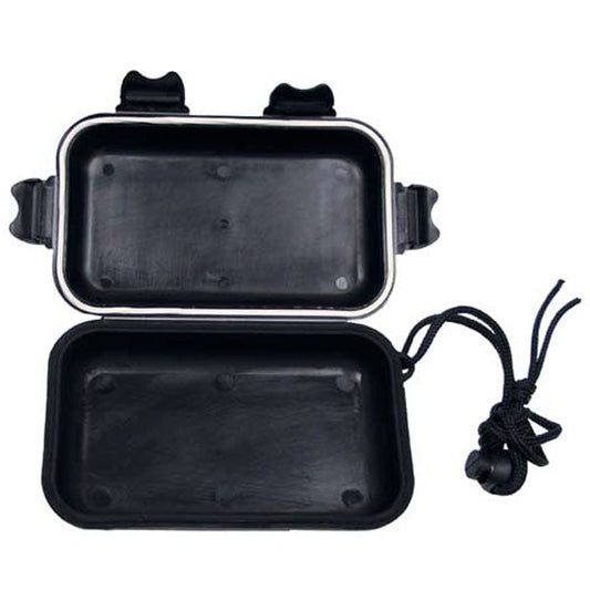 BOÎTE EN PLASTIQUE IMPERMÉABLE, NOIRE, 13,5 x 8 x 3,7 cm.