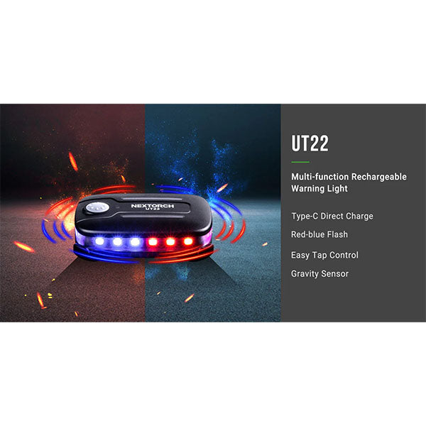 UT22, NEXTORCH LED-Positions- und Warnlicht Rot/Blau-Flash (inkl. Akku)