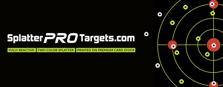 Splatter Pro Targets Logo und Zielscheibe vor schwarzem Hintergrund