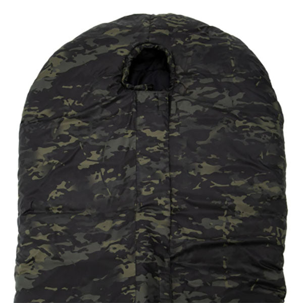 Sac de couchage en fibres synthétiques DEFENSE 4, multicam/noir, taille M, fermeture éclair au milieu