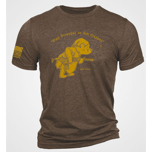 NINE LINE, T-Shirt POOH BEAR "Stay Strapped or Get Clapped", triblend marron
