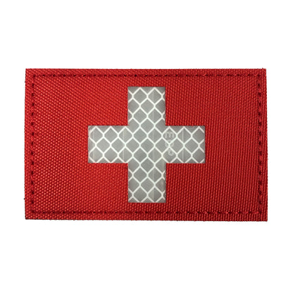 Morale Patch Klettabzeichen SWISS FLAG, reflective/Laser - rectangle