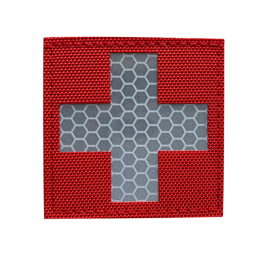 Morale Patch Klettabzeichen SWISS FLAG SQUARE reflective/Laser - white/red
