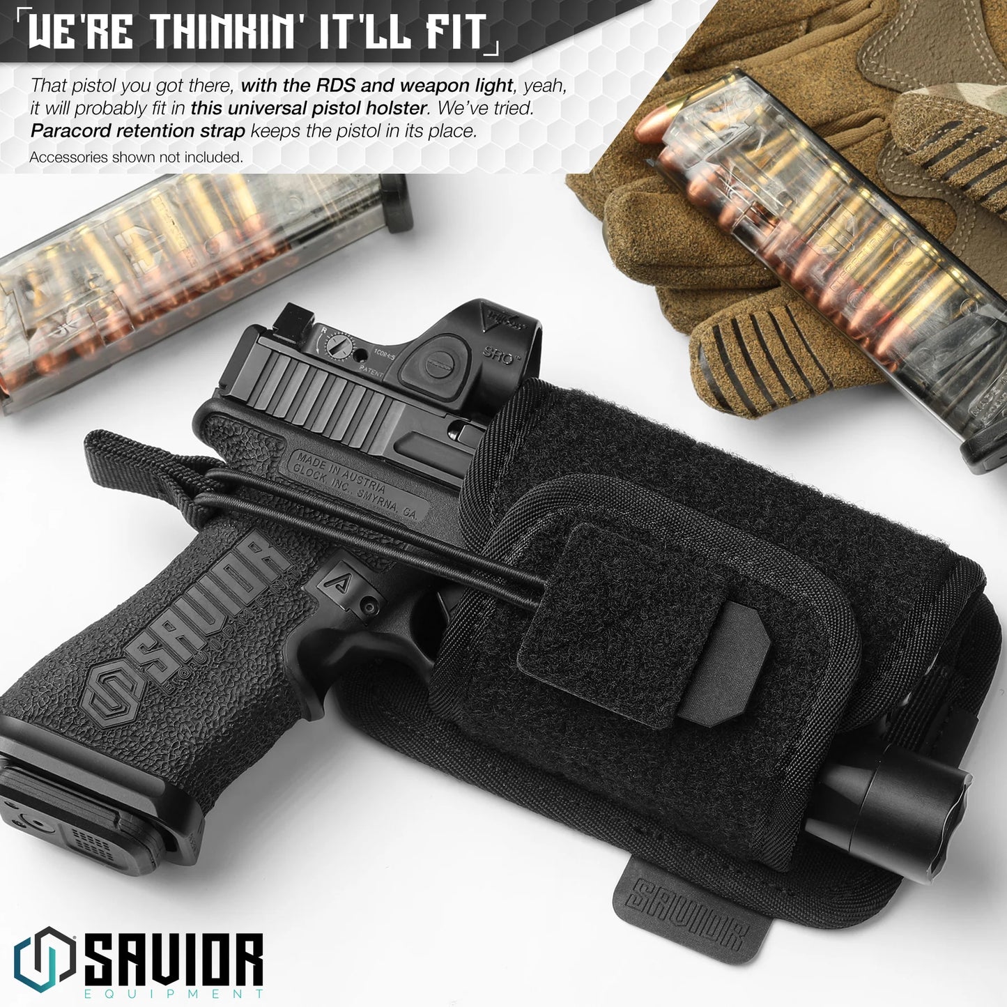 Universal Pistol Holster w/ Hook Backing, Black