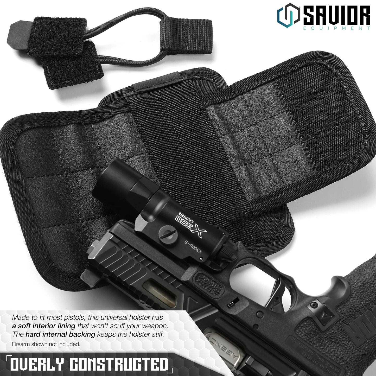 Universal Pistol Holster w/ Hook Backing, Black