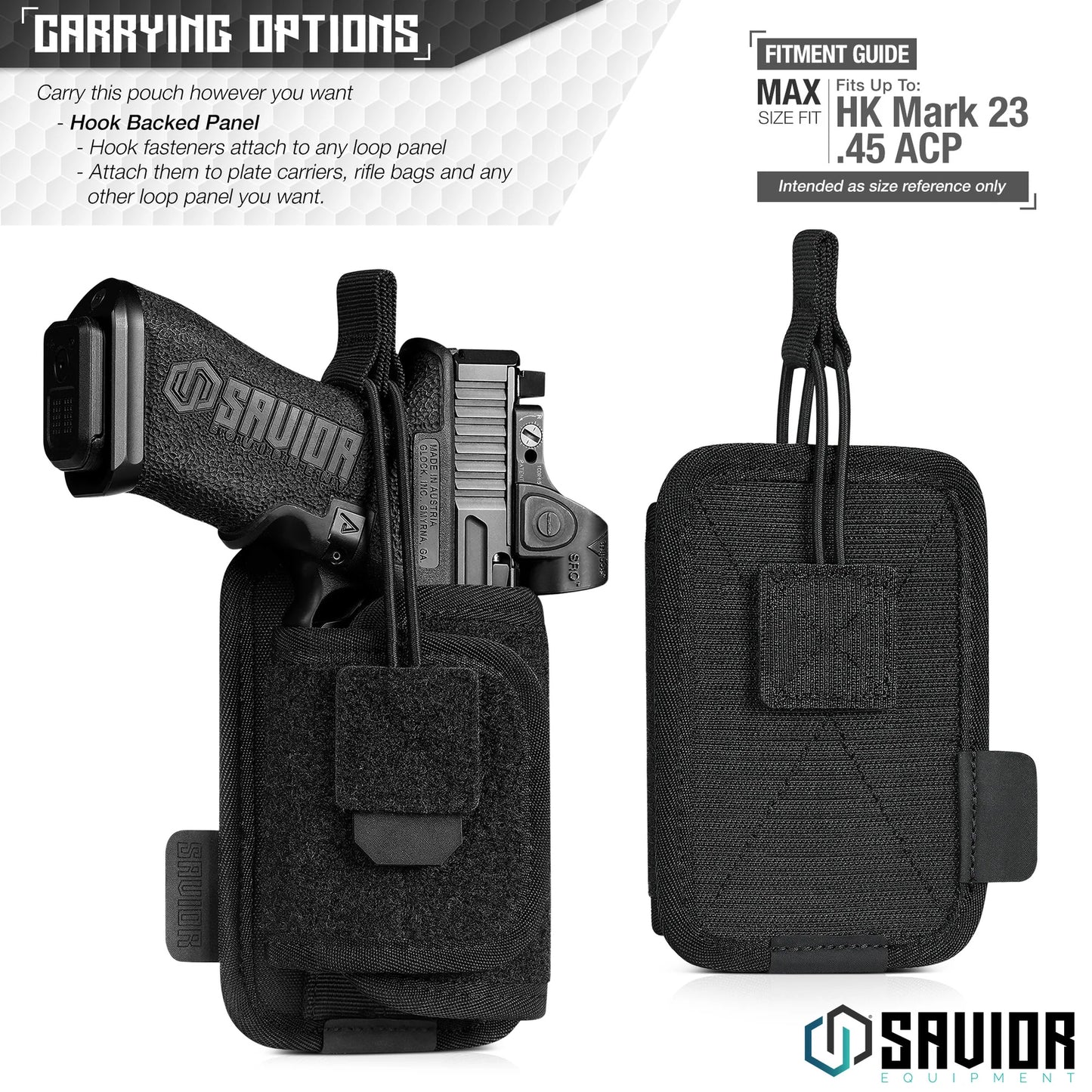 Universal Pistol Holster w/ Hook Backing, Black