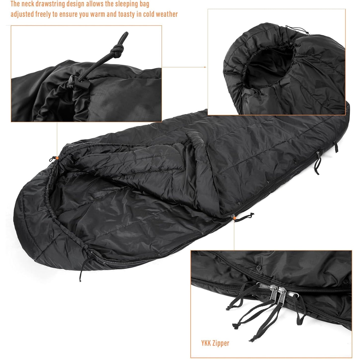 Sacco a pelo originale dell'esercito americano Sleeping Bag Intermediate Cold, lunghezza extra lunga, nero