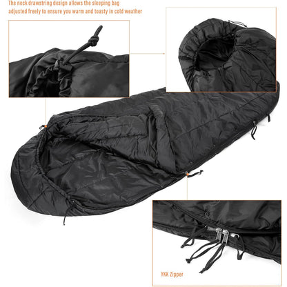 Sacco a pelo originale dell'esercito americano Sleeping Bag Intermediate Cold, lunghezza extra lunga, nero