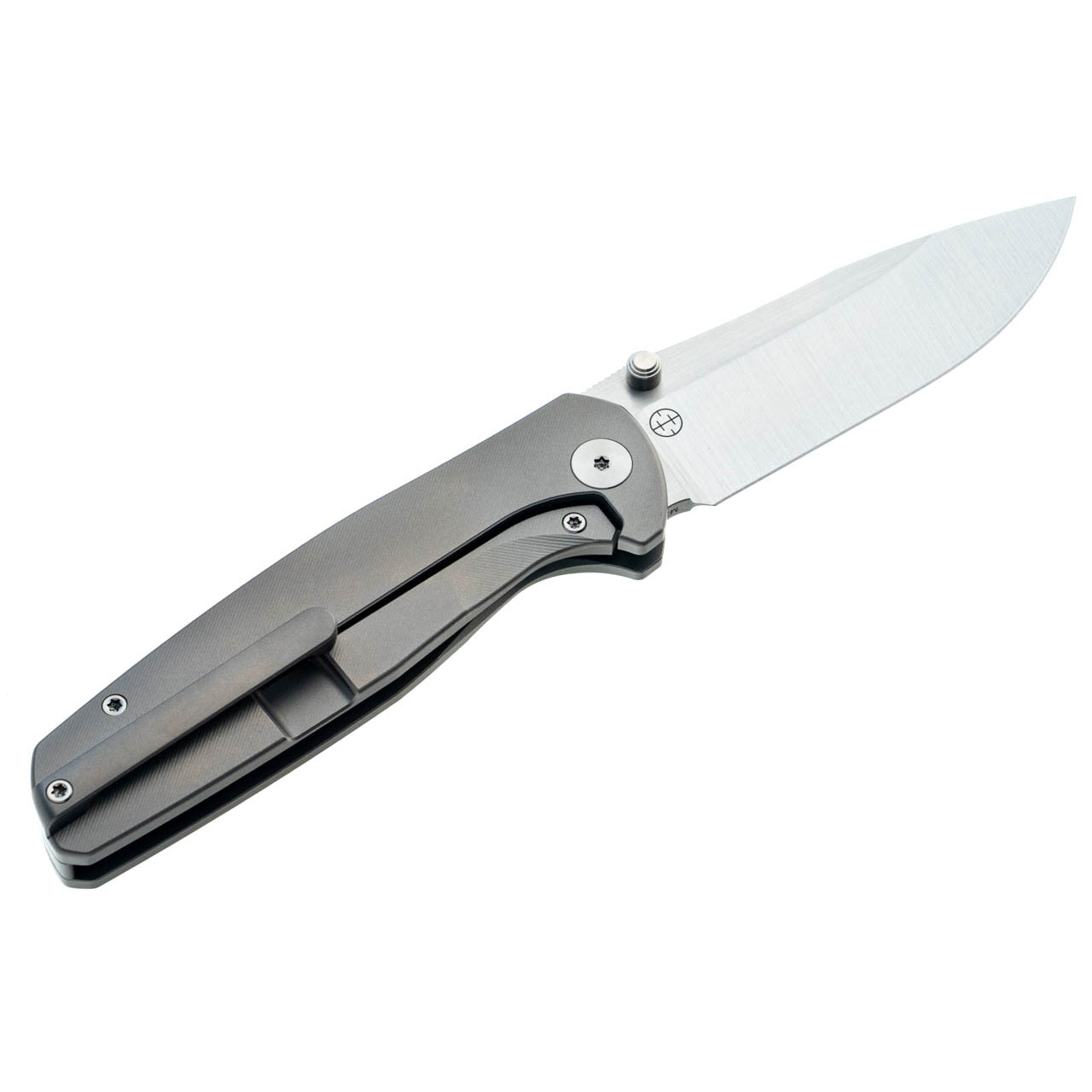 Esox V2, M390, Gray, Ti-Thumbstud, Satin