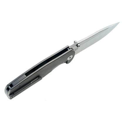 Esox V2, M390, Gray, Ti-Thumbstud, Satin