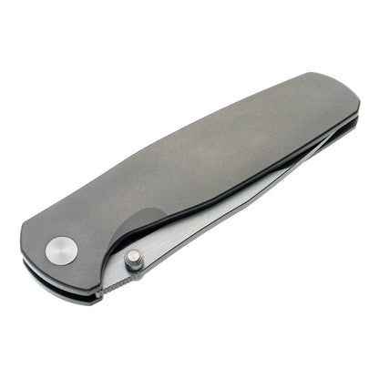 Esox V2, M390, Gray, Ti-Thumbstud, Satin