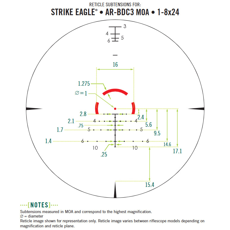 Vortex Strike Eagle 1-8x24 AR-BDC3 (MOA) Reticle Mirino telescopico