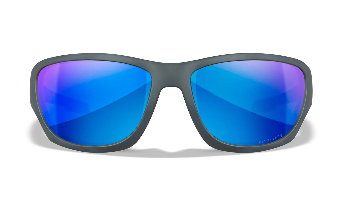 Verres WX CLIMB : CAPTIVATE™ Polarisé bleu miroir, Monture : gris mat