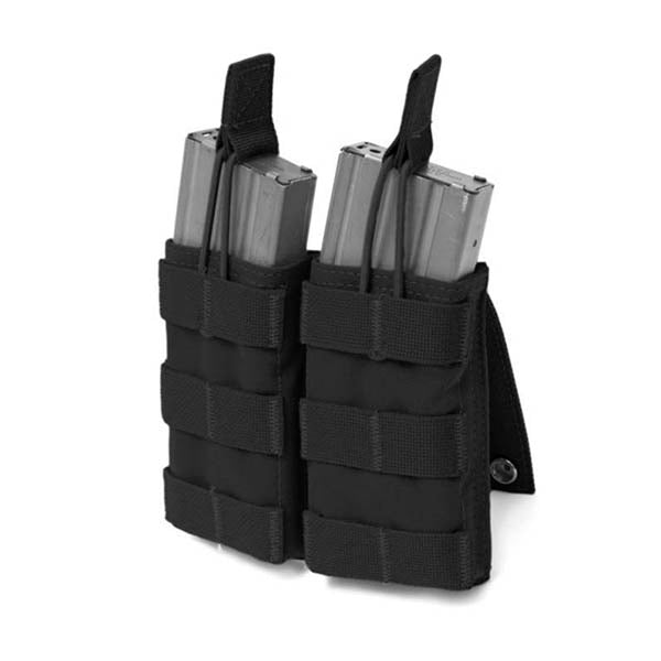 WARRIOR ASSAULT SYSTEMS, Magazintasche Double MOLLE Open M4 5.56mm Mag / Bungee Retention-2 Mag, black