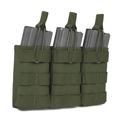 WARRIOR ASSAULT SYSTEMS, Magazintasche Triple MOLLE Open M4 5.56mm Mag / Bungee Retention-3 Mag, OD green