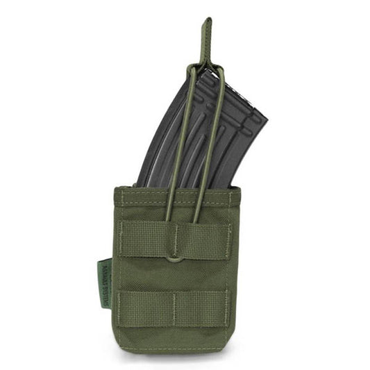 WARRIOR ASSAULT SYSTEMS, Single MOLLE Open AK 7.62mm Mag / Bungee Retention- 1 Mag, OD green