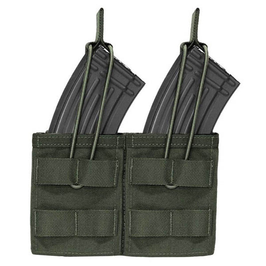 WARRIOR ASSAULT SYSTEMS, Double MOLLE Open AK 7.62mm Mag / Bungee Retention- 2 Mag, OD green
