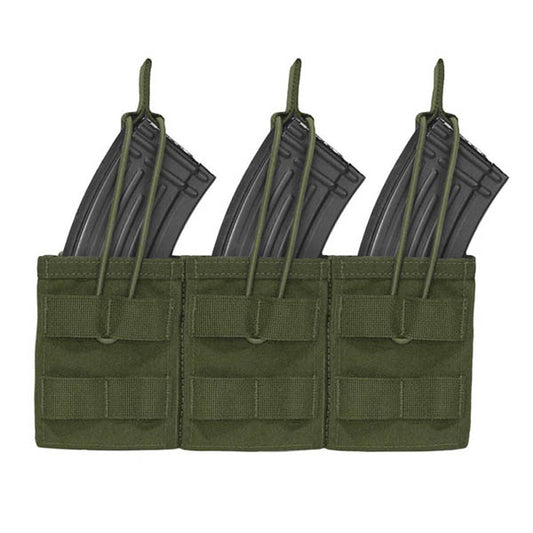 WARRIOR ASSAULT SYSTEMS, Triple MOLLE Open AK 7.62mm Mag / Bungee Retention- 3 Mag, OD green