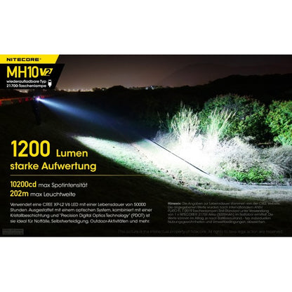 NITECORE, LED-Taschenlampe MH10 V2, 1'200 Lumen, inkl. USB-C Ladekabel & Akku