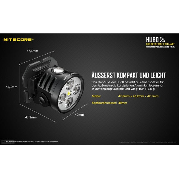 NITECORE, LED-Stirnlampe HU60, 1'600 Lumen, ohne Akku
