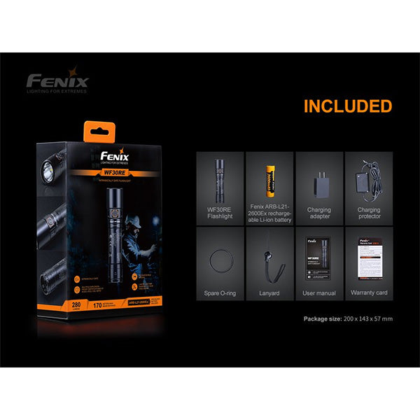 FENIX, taktische LED-Taschenlampe WF30RE, 280 Lumen, inkl. Akku