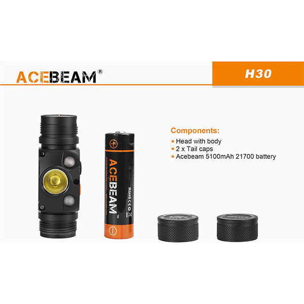 ACEBEAM, Stirnlampe H30 R+G, 4'000 Lumen, 6'500 Kelvin (inkl. Akku)