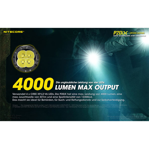 NITECORE, taktische LED-Taschenlampe P20iX, 4'000 Lumen, inkl. Akku