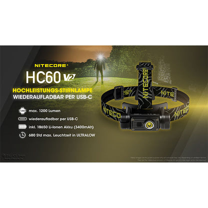 NITECORE LED-TASCHENLAMPE HC60 V2, 1'200 Lumen (inkl. Akku & USB-C Ladekabel)
