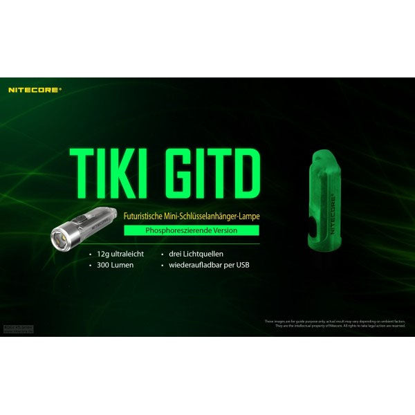 NITECORE LED-TASCHENLAMPE TIKI GITD grün, 300 Lumen (inkl. Akku)