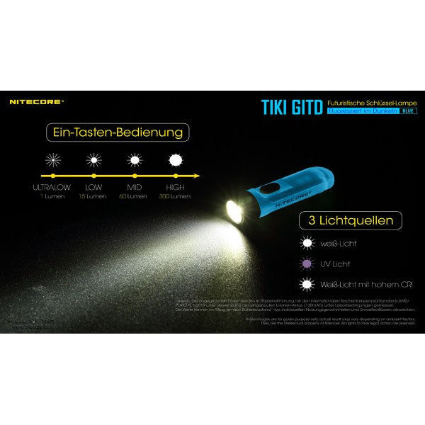 NITECORE LED-TASCHENLAMPE TIKI GITD blau, 300 Lumen (inkl. Akku)
