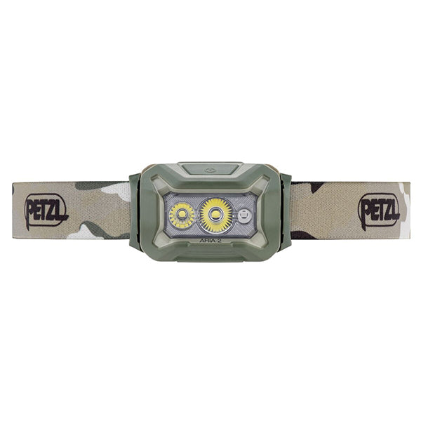 PETZL, Stirnlampe ARIA 2 RGB, camo, 450 Lumen (inkl. 3 AAA Batterien)