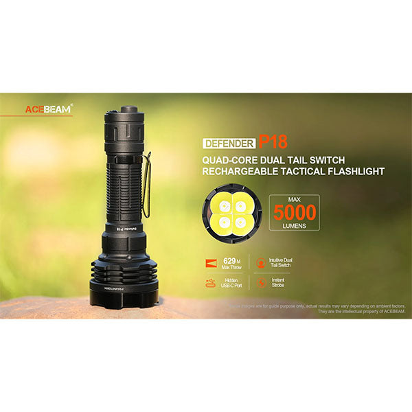 ACEBEAM, taktische LED-Taschenlampe P18 QUAD-CORE, 5'000 Lumen (inkl. Akku)