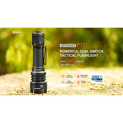 ACEBEAM, taktische LED-Taschenlampe DEFENDER P17, 4'900 Lumen (inkl. Akku)
