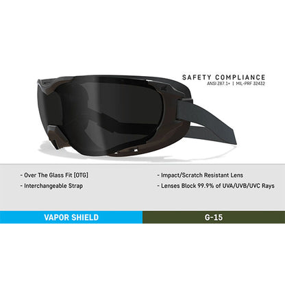 EDGE Goggles SUPER 64, Black Frame, G-15 Vapor Shield Lens (XSS61-G15-OTG)