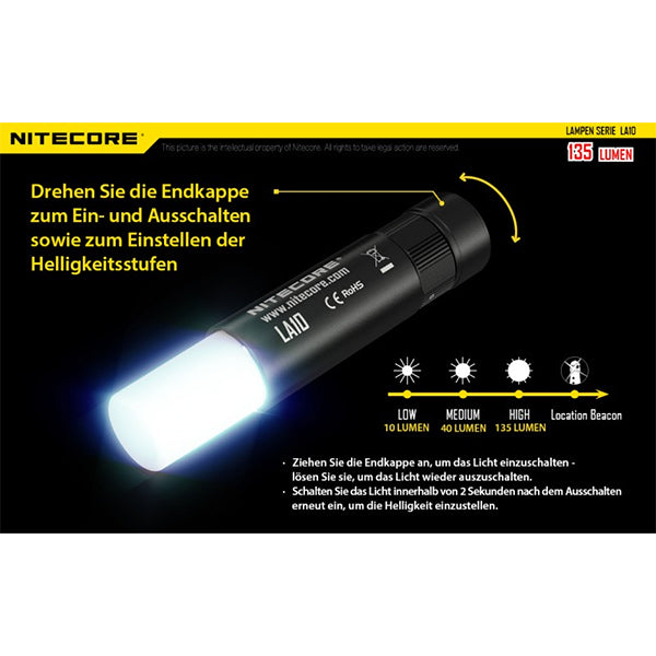 NITECORE LED-TASCHENLAMPE LA10 - 135 Lumen (ohne Batterie)