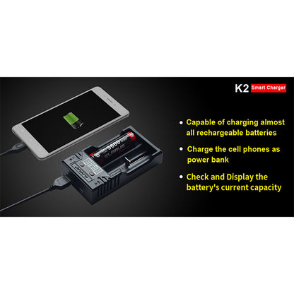 KLARUS, Akku-Ladegerät K2 für 2 Akkus mit USB-Kabel