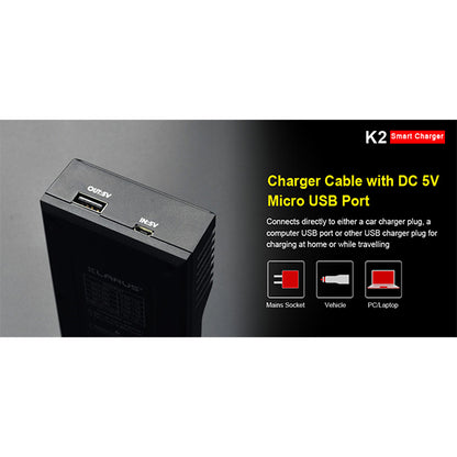 KLARUS, Akku-Ladegerät K2 für 2 Akkus mit USB-Kabel